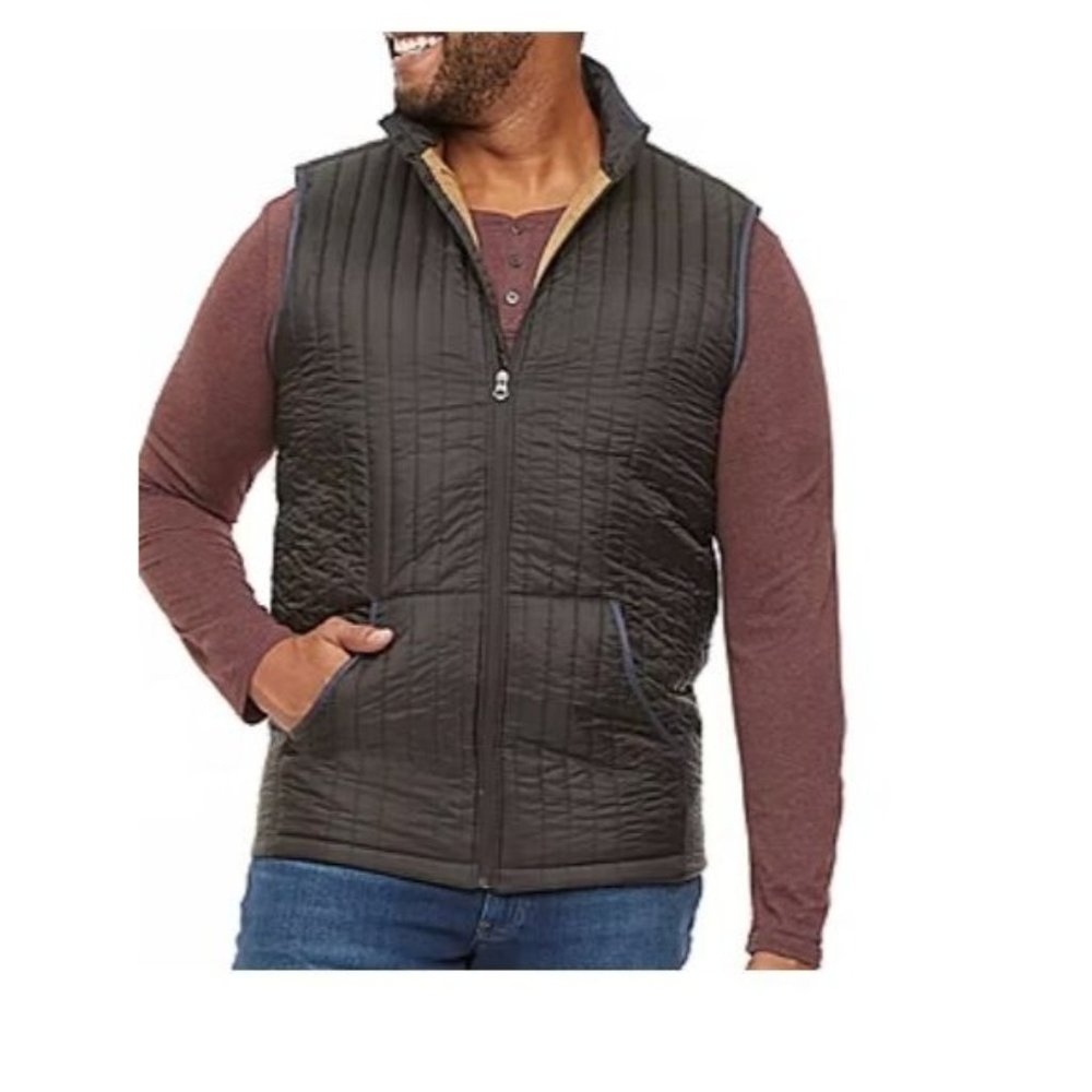 $60.00 Mutual Weave Men’s Big and Tall Contrast Trim Quilted Utility Vest, Black